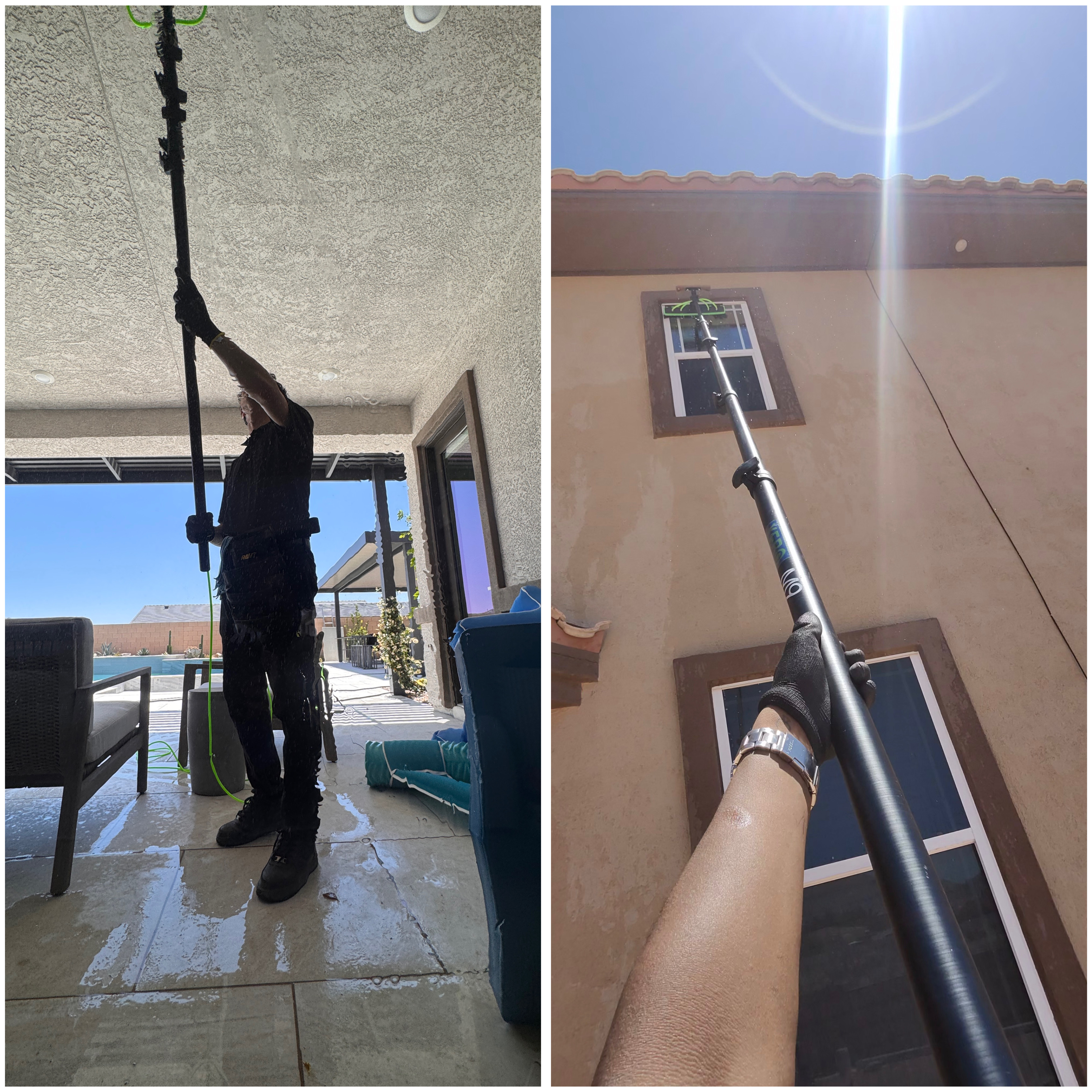 Professional water-fed pole window cleaning system in action